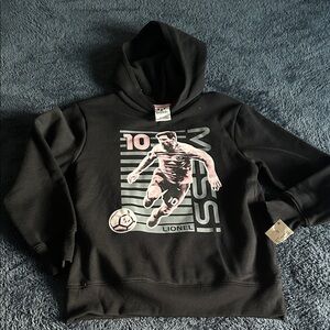 Black Kids' Hoodie with Lionel Soccer Graphic